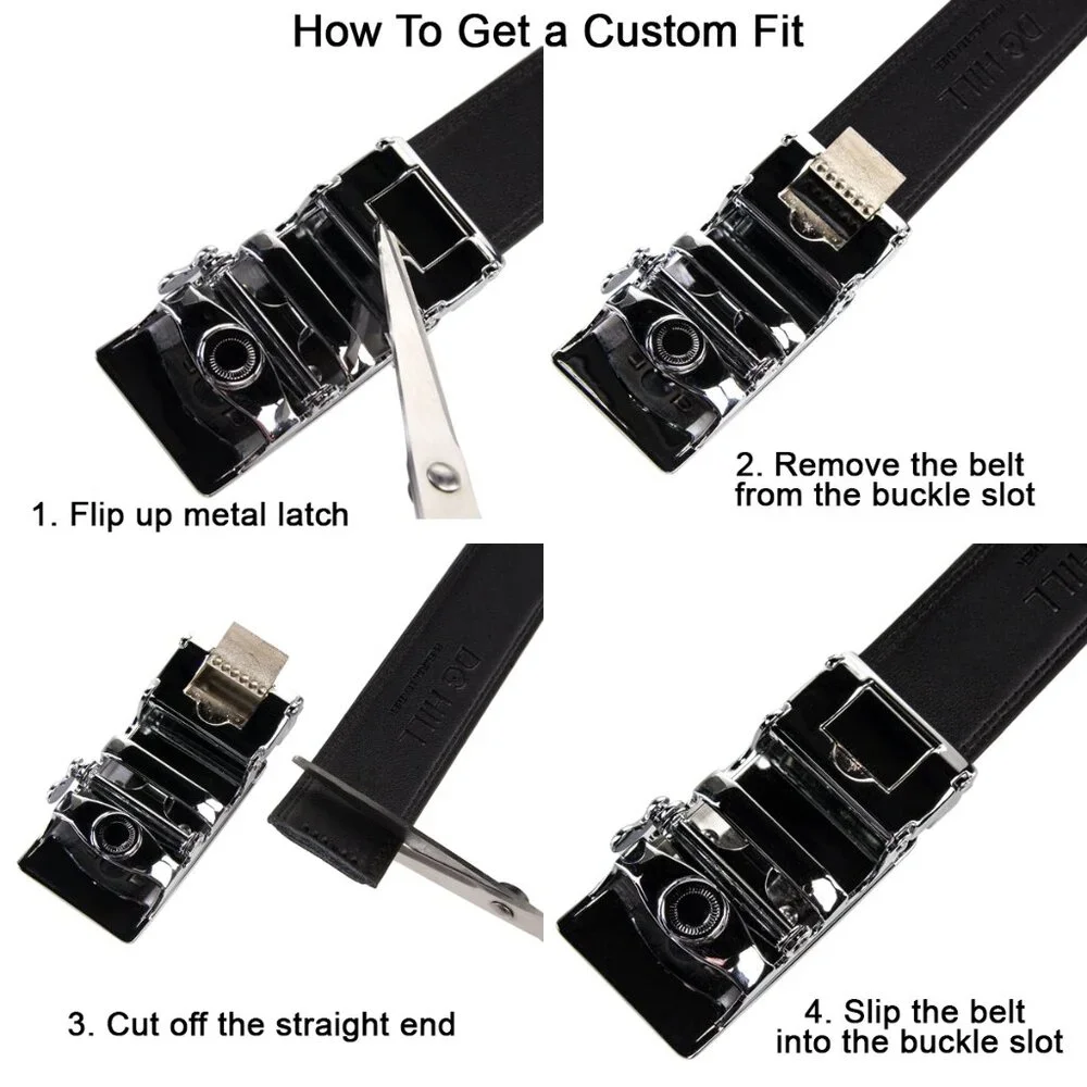 White Leather Ratchet Belt Automatic Lion‎ Buckle Adjustable Dress Belt for Men